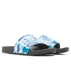 Abc Camo Slide Sandals- Blue -Best Shoes Shop A Bathing Ape Abc Camo Slide Sandals Blue 001FWJ301010M BLU 06 29 23 Feature VR 6