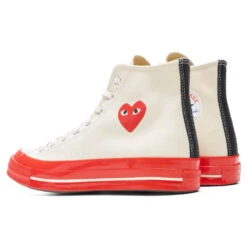 Converse X Comme Des Garcons PLAY All Star Chuck '70 Hi Red Sole - White 6 Converse X Comme Des Garcons PLAY All Star Chuck '70 Hi Red Sole - White -Best Shoes Shop Converse x Comme Des Garcons PLAY All Star Chuck 70 Hi Red Sole White A01794C 06 02 22 Feature JORDAN 3
