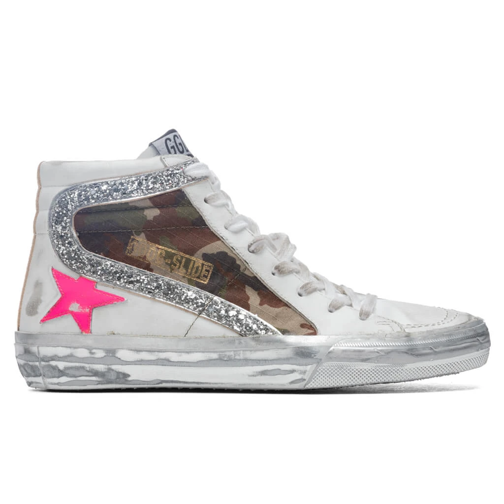 Golden Goose Women's Slide - White/Green Camouflage/Silver 1 Golden Goose Women's Slide - White/Green Camouflage/Silver