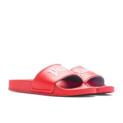 Palm Angels Kid's Pool Slider - Red/White -Best Shoes Shop Palm Angels Kid s Pool Slider Red White PBIC001C99MAT0012501 05 07 23 Feature VR 9