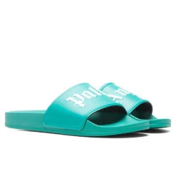 Palm Angels Pool Slider - Green/White -Best Shoes Shop Palm Angels Pool Slider Green White PMIC001S22PLA0015501 05 12 22 Feature 5