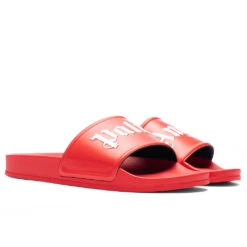 Palm Angels Pool Slider - Red/White -Best Shoes Shop Palm Angels Pool Slider Red White PMIC001C99PLA0012501 10 01 22 Feature DUKE 2