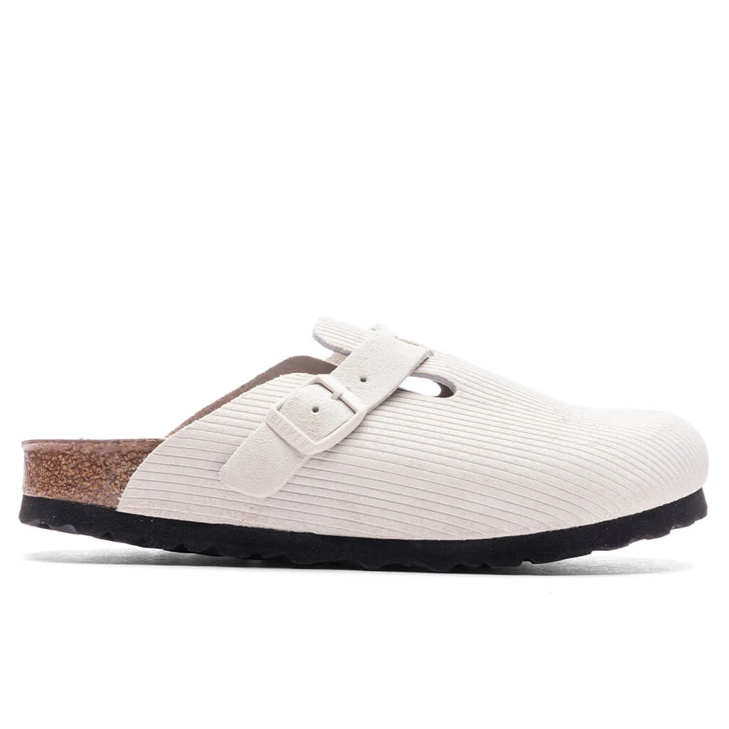Birkenstock Women's Narrow Boston Suede Embossed - Corduroy Antique White 1 Birkenstock Women's Narrow Boston Suede Embossed - Corduroy Antique White