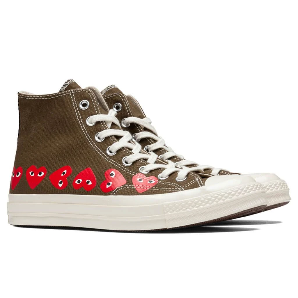 Converse X Comme Des Garcons PLAY All Star Chuck '70 Hi "Multi Heart" - Khaki 2 Converse X Comme Des Garcons PLAY All Star Chuck '70 Hi "Multi Heart" - Khaki - Image 2