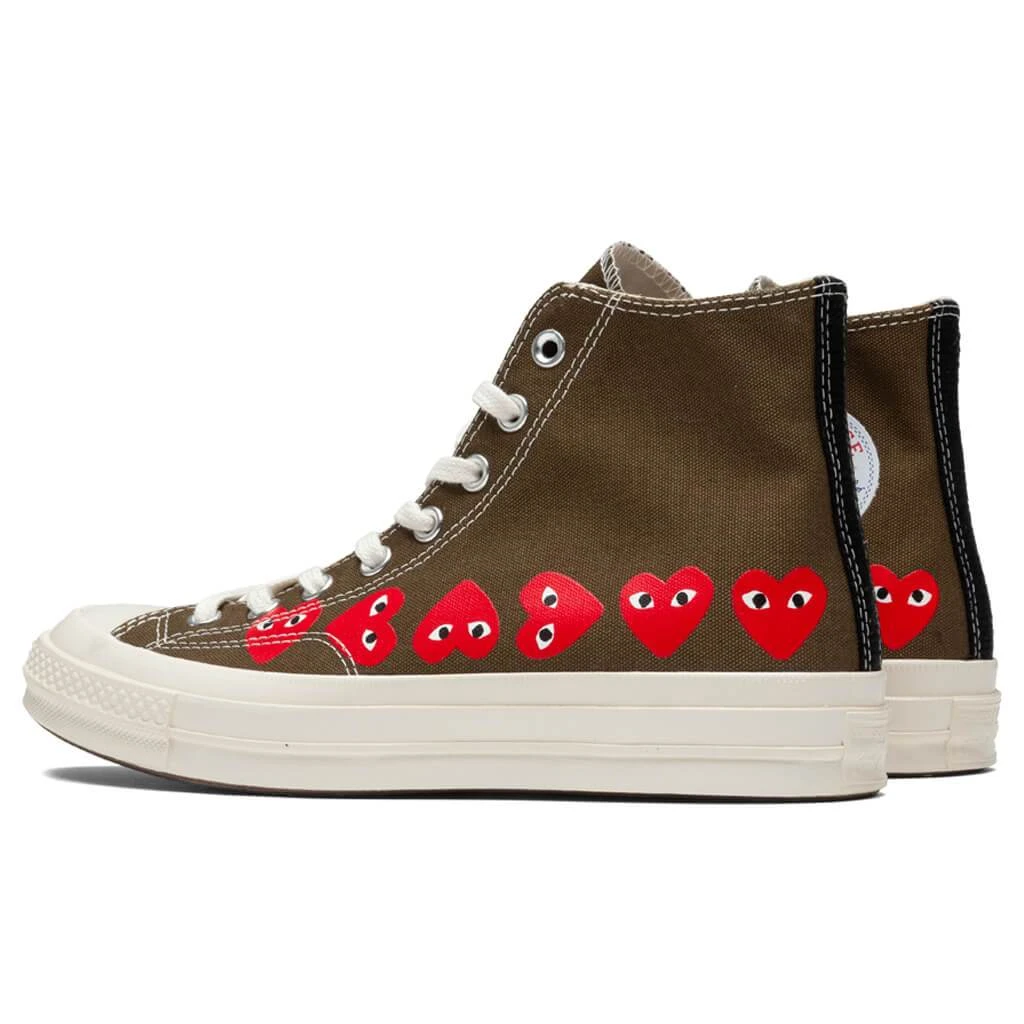Converse X Comme Des Garcons PLAY All Star Chuck '70 Hi "Multi Heart" - Khaki 3 Converse X Comme Des Garcons PLAY All Star Chuck '70 Hi "Multi Heart" - Khaki - Image 3