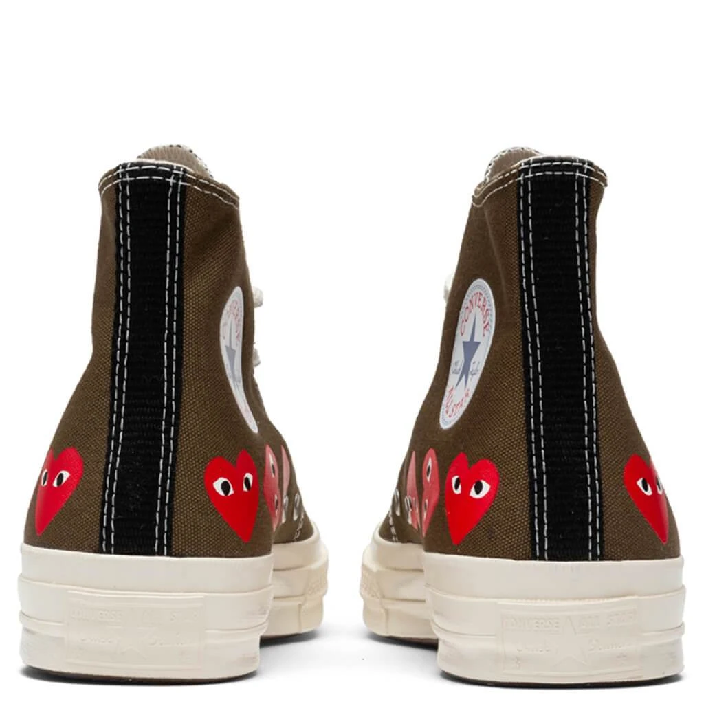 Converse X Comme Des Garcons PLAY All Star Chuck '70 Hi "Multi Heart" - Khaki 4 Converse X Comme Des Garcons PLAY All Star Chuck '70 Hi "Multi Heart" - Khaki - Image 4