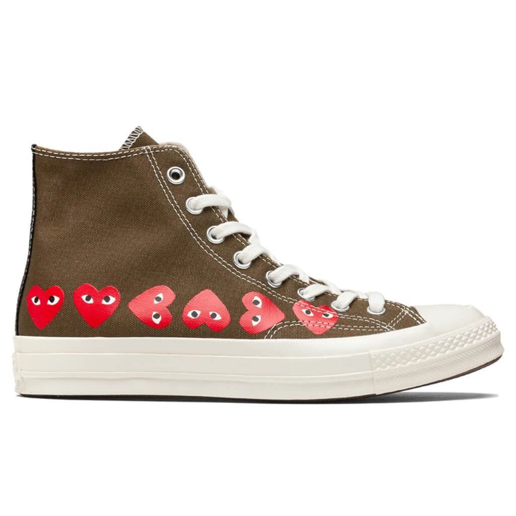 Converse X Comme Des Garcons PLAY All Star Chuck '70 Hi "Multi Heart" - Khaki 1 Converse X Comme Des Garcons PLAY All Star Chuck '70 Hi "Multi Heart" - Khaki