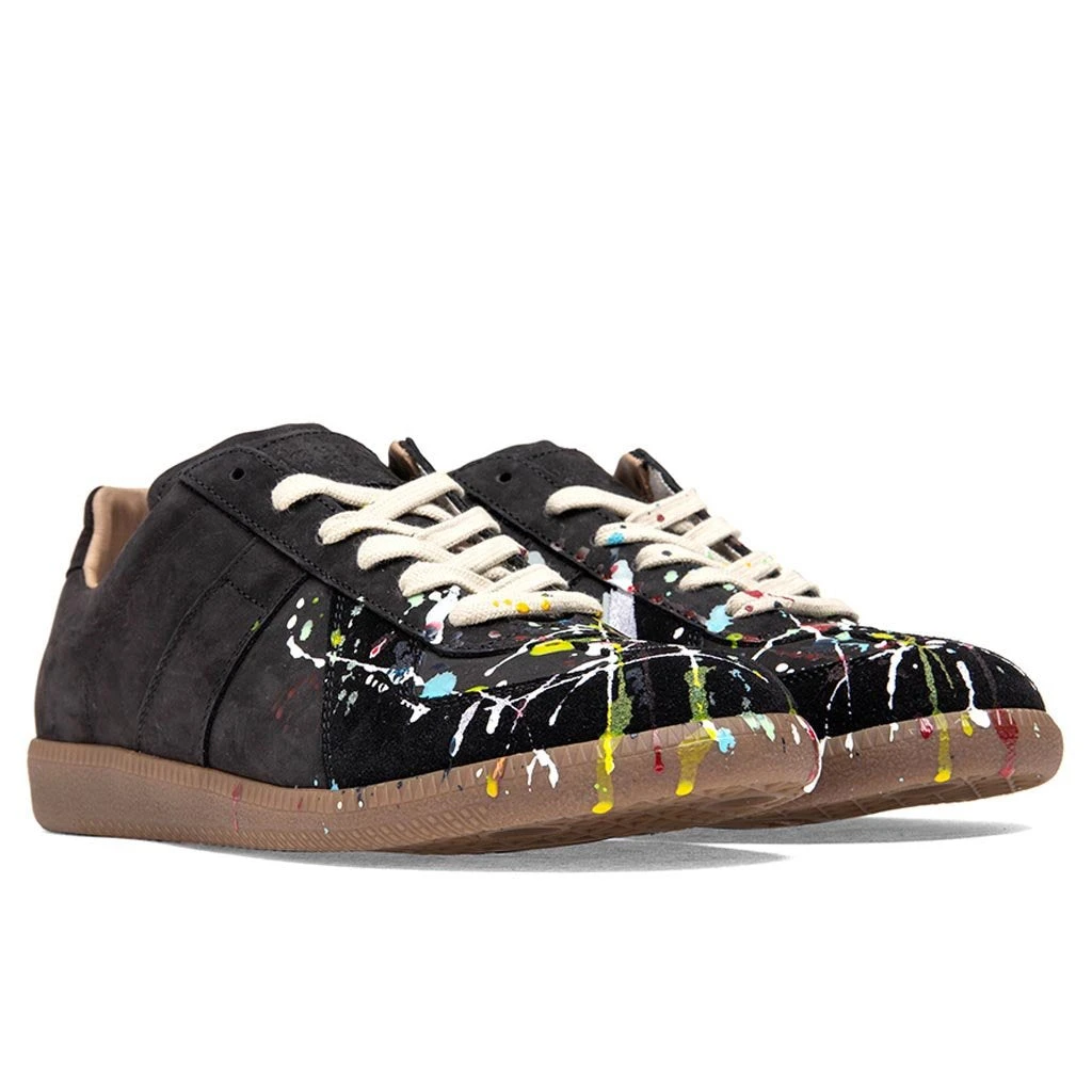 Maison Margiela Replica Low Top Suede Paint Drop - Black/Multi 2 Maison Margiela Replica Low Top Suede Paint Drop - Black/Multi - Image 2